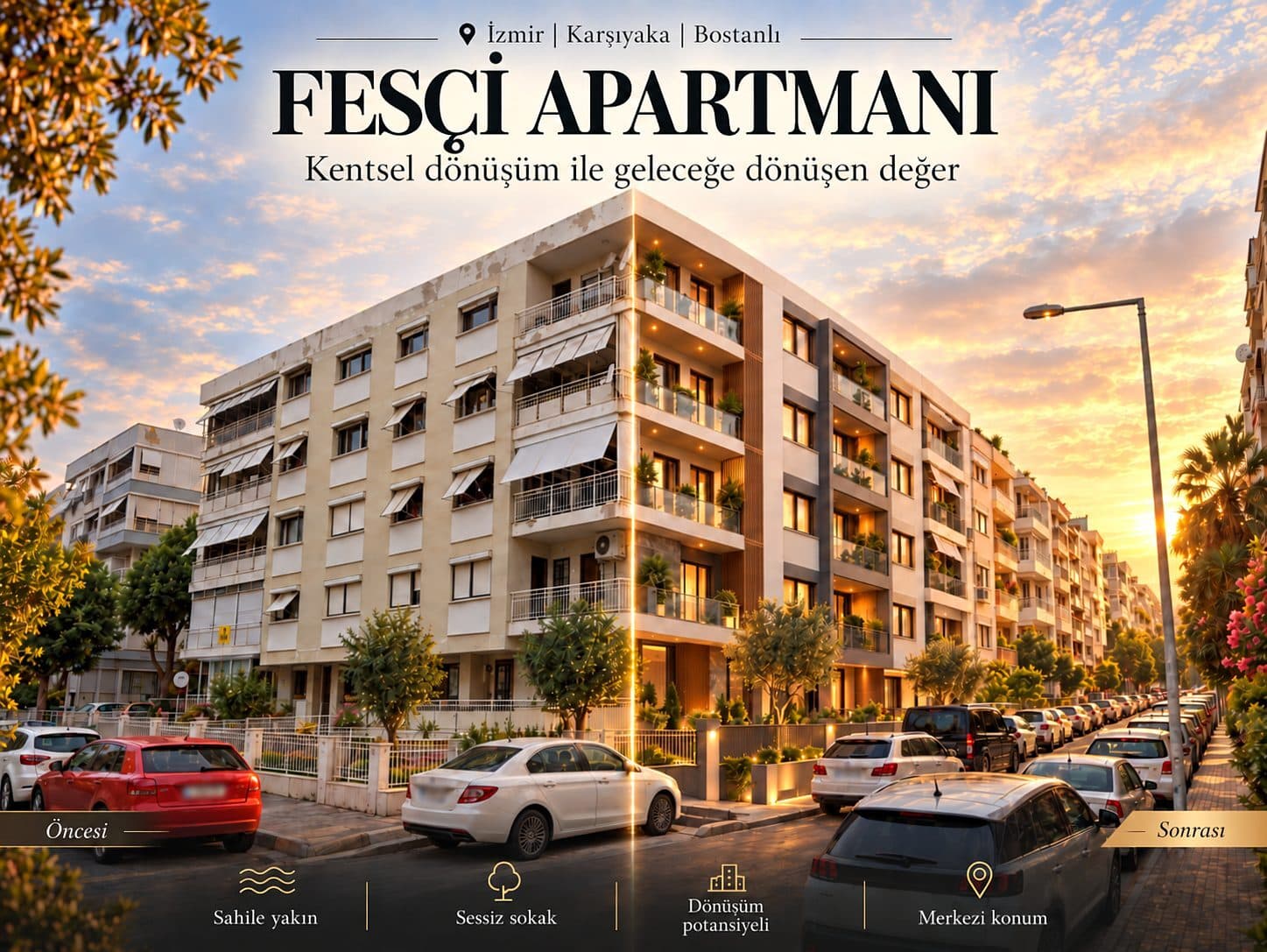 İzmir Karşıyaka Bostanlı bölgesinde satılık 3+1 daire